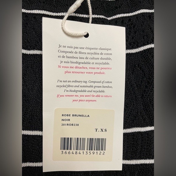 NWT Sezane Brunella Knit Mini Dress Black White Stripe | size XS - Picture 5 of 11